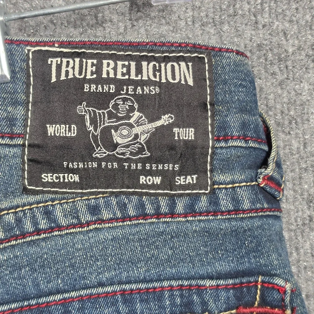 True Religion Jeans Mens 33 Ricky Relaxed Straight Blue Big T Stitch SN Flap